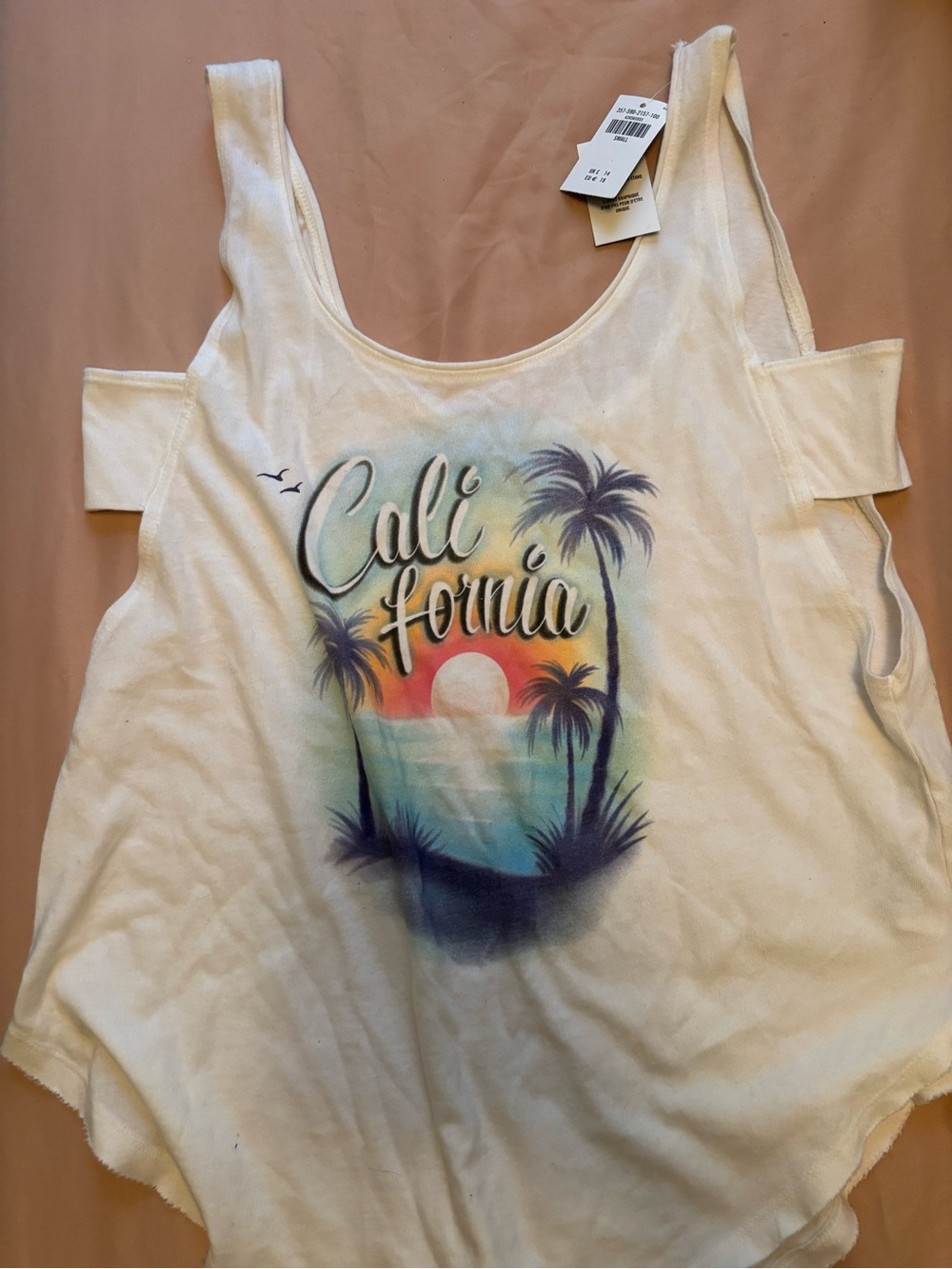 Hollister White Tank with Cali Sunset Graphic